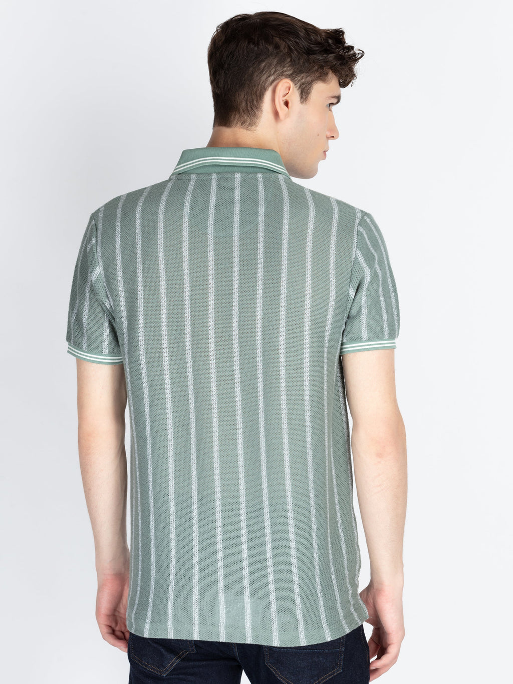 Mens Striped Polo Collar T-Shirt