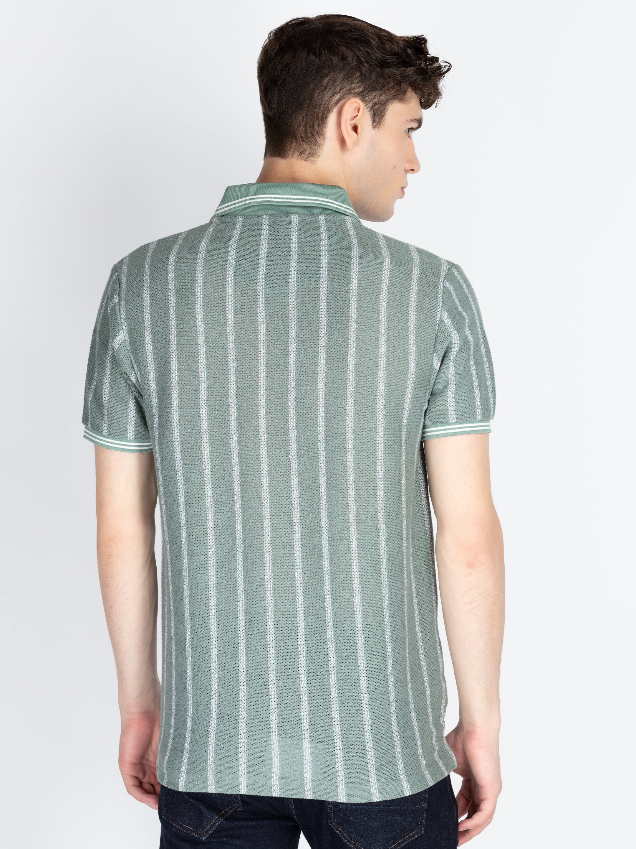Mens Striped Polo Collar T-Shirt