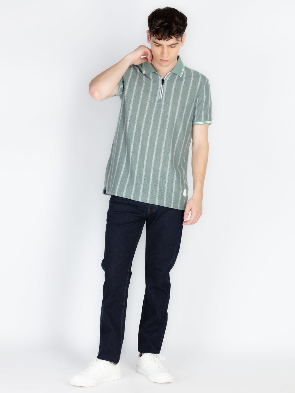 Mens Striped Polo Collar T-Shirt