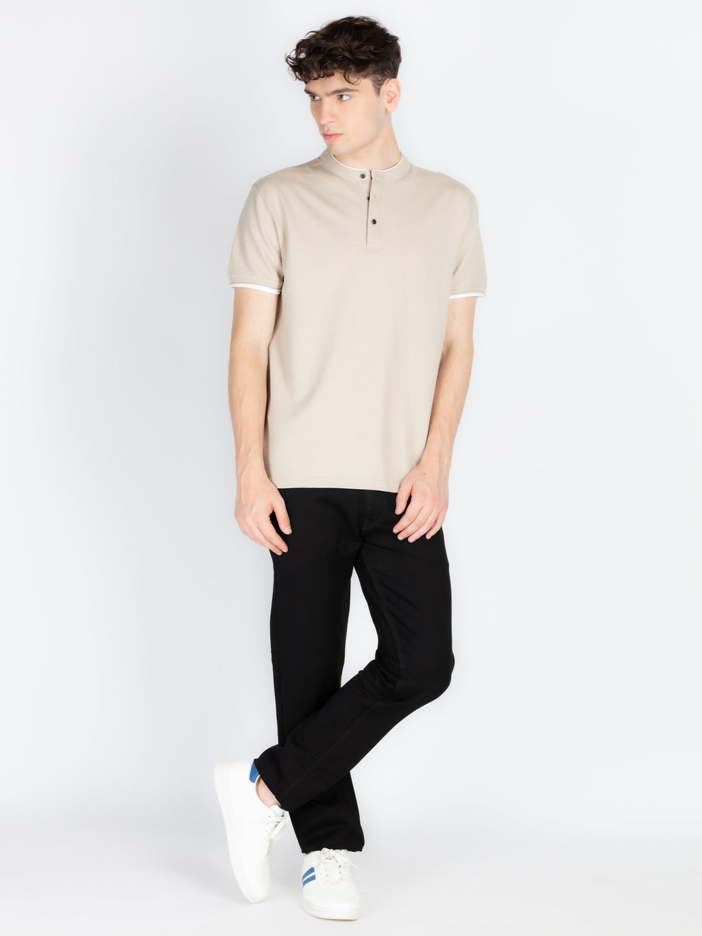 Mens Solid Henley Neck T-Shirt