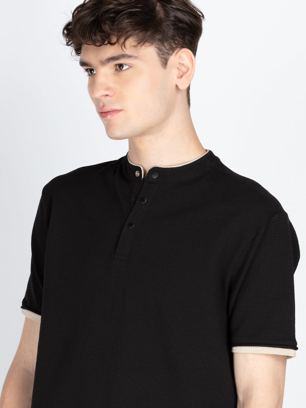 Mens Solid Henley Neck T-Shirt