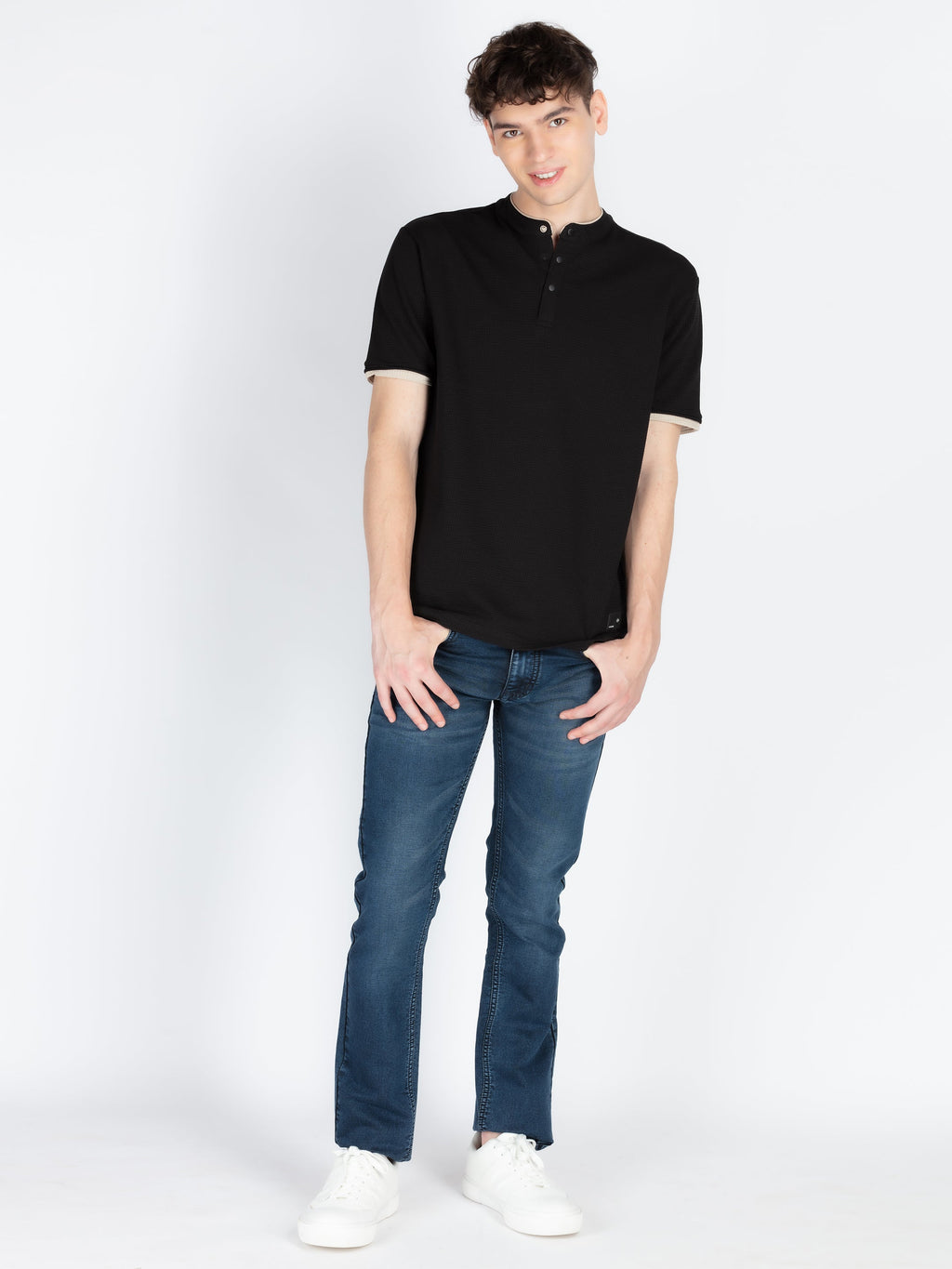 Mens Solid Henley Neck T-Shirt