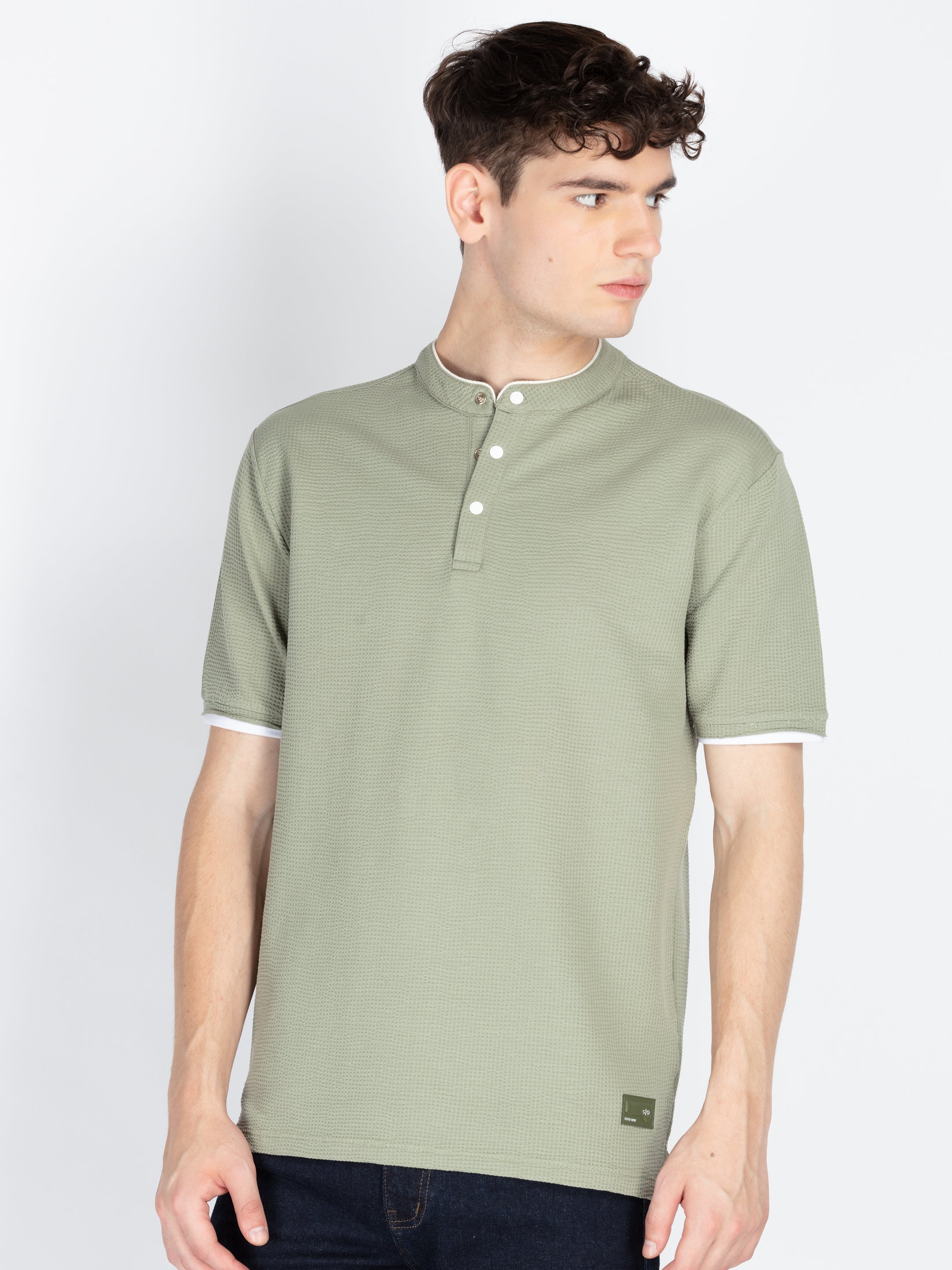 Mens Solid Henley Neck T-Shirt