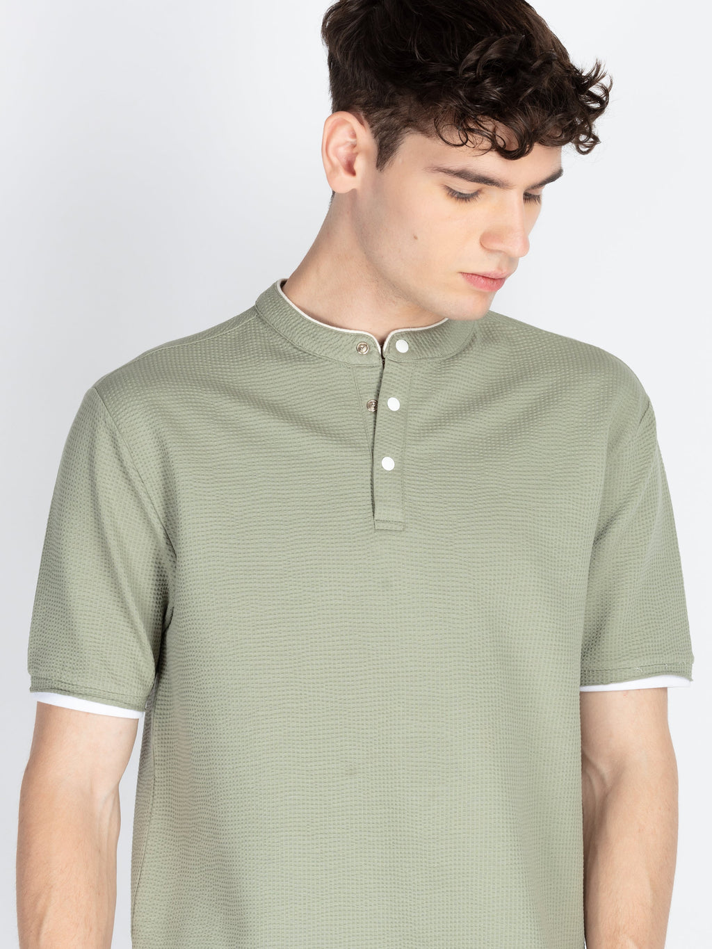 Mens Solid Henley Neck T-Shirt