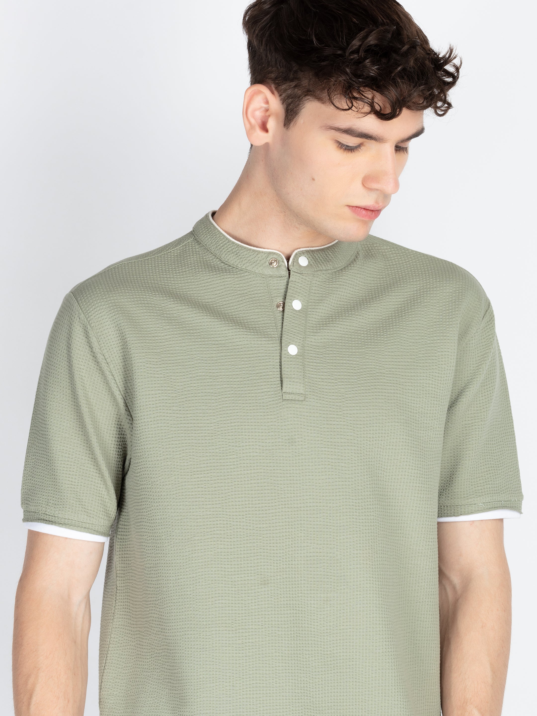 Mens Solid Henley Neck T-Shirt