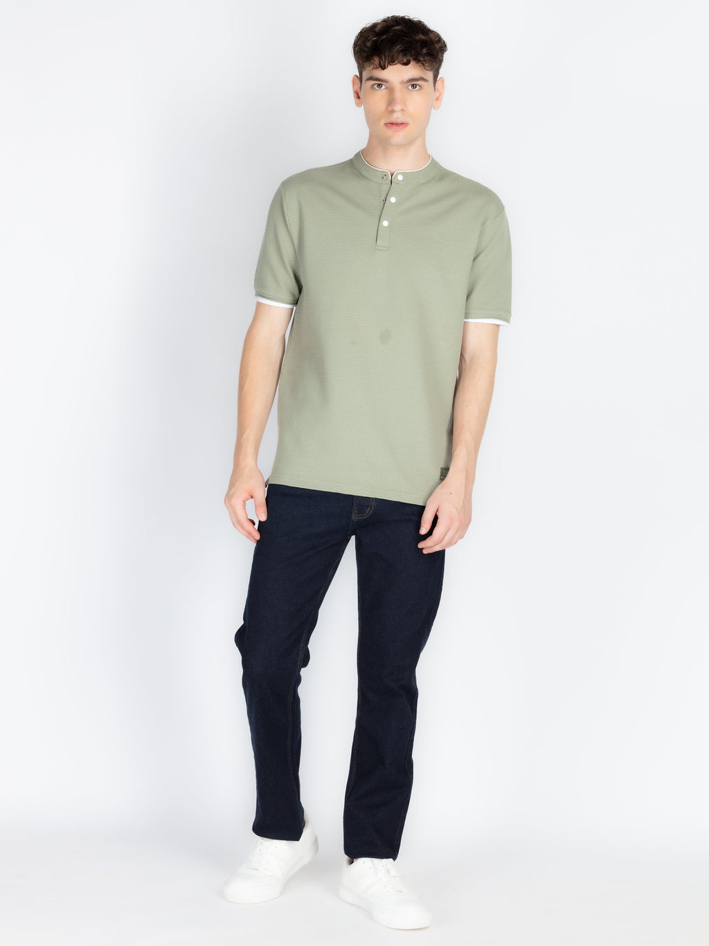 Mens Solid Henley Neck T-Shirt