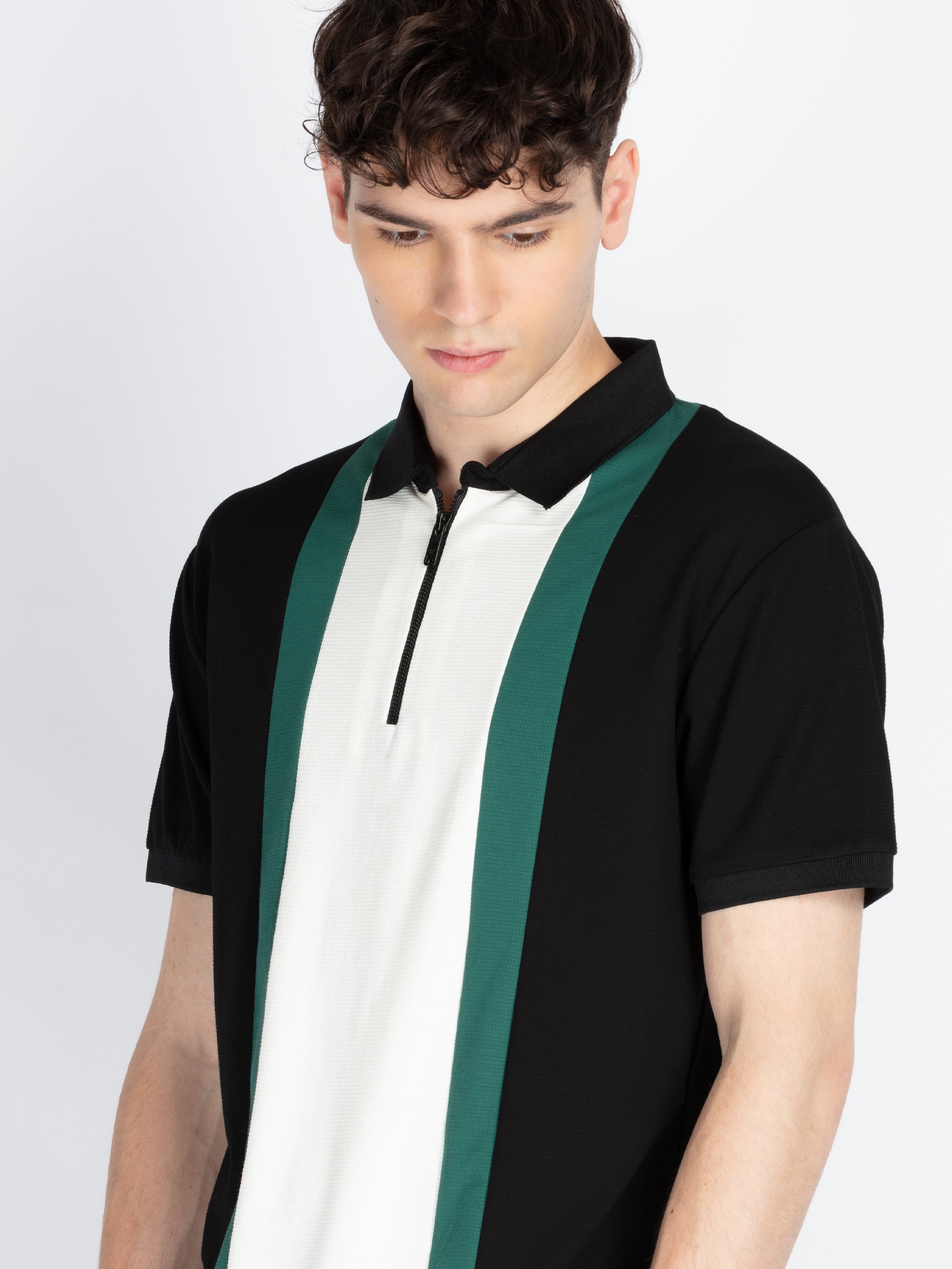 Mens Self Design Polo Collar T-Shirt