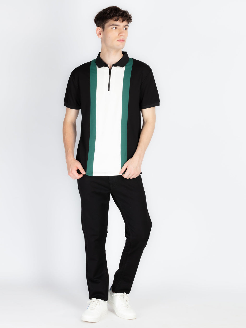 Mens Self Design Polo Collar T-Shirt