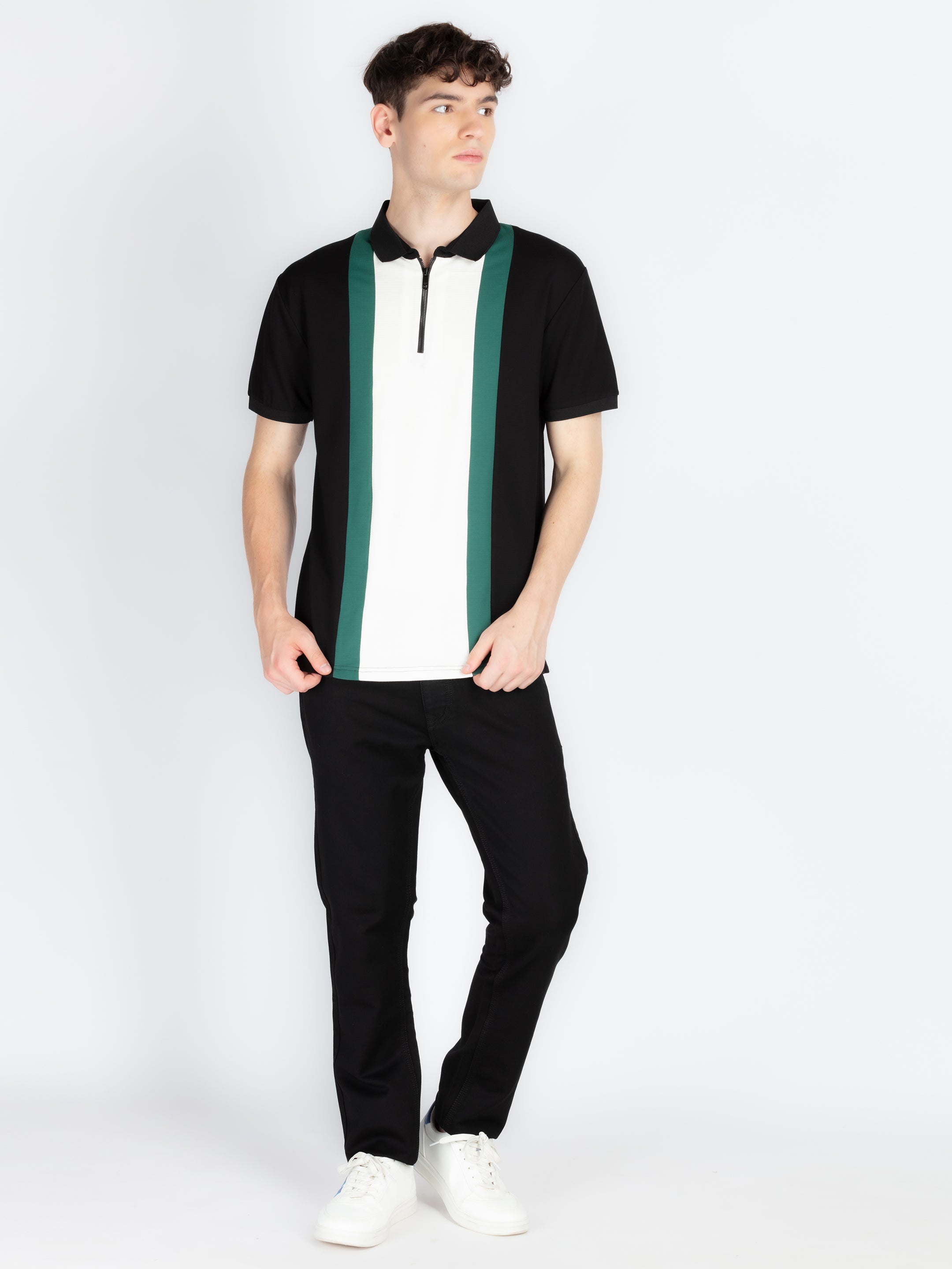 Mens Self Design Polo Collar T-Shirt