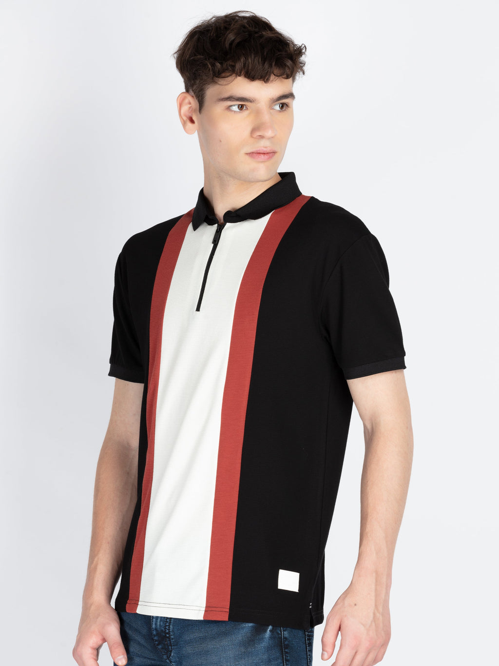 Mens Self Design Polo Collar T-Shirt