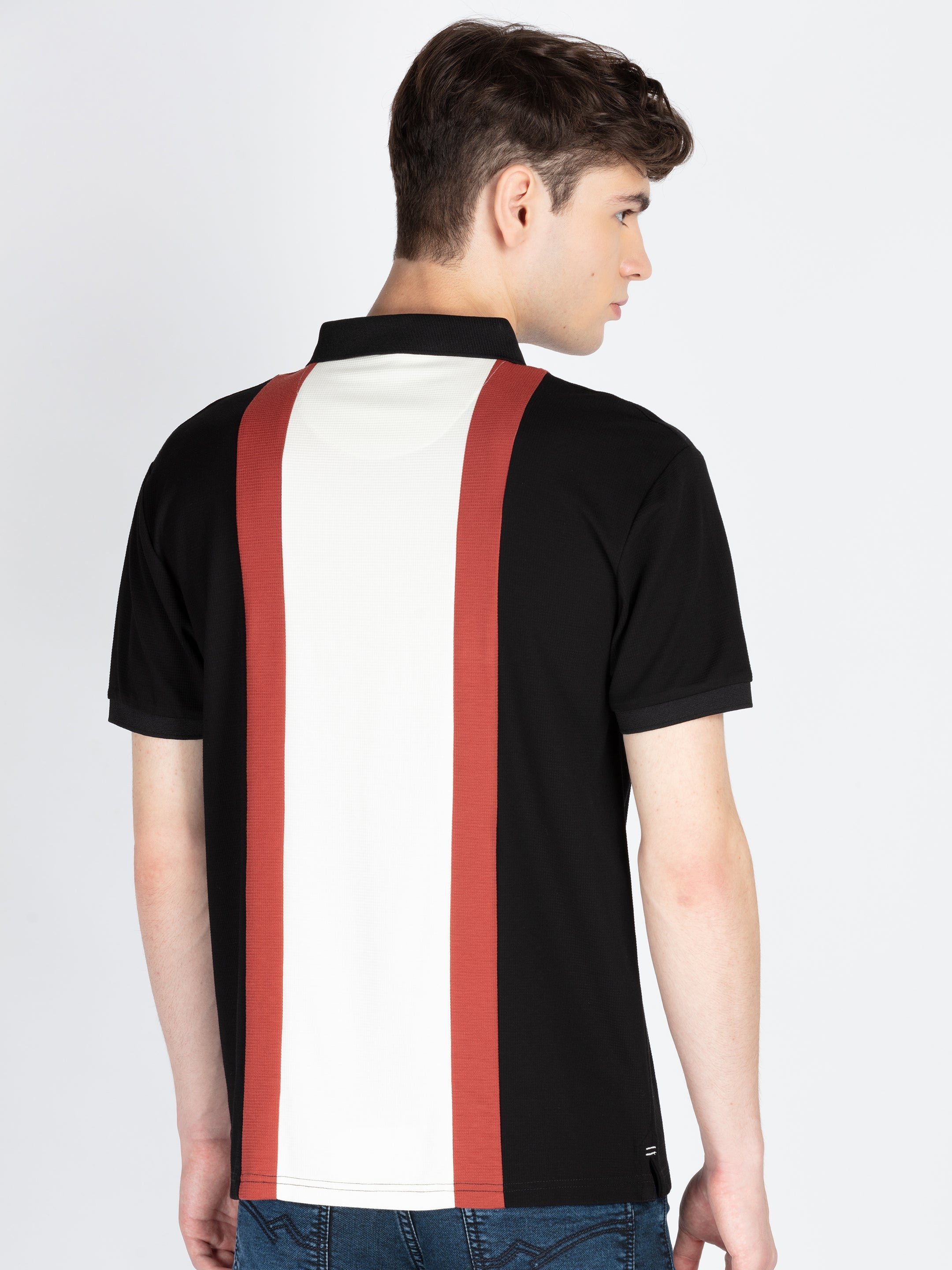 Mens Self Design Polo Collar T-Shirt