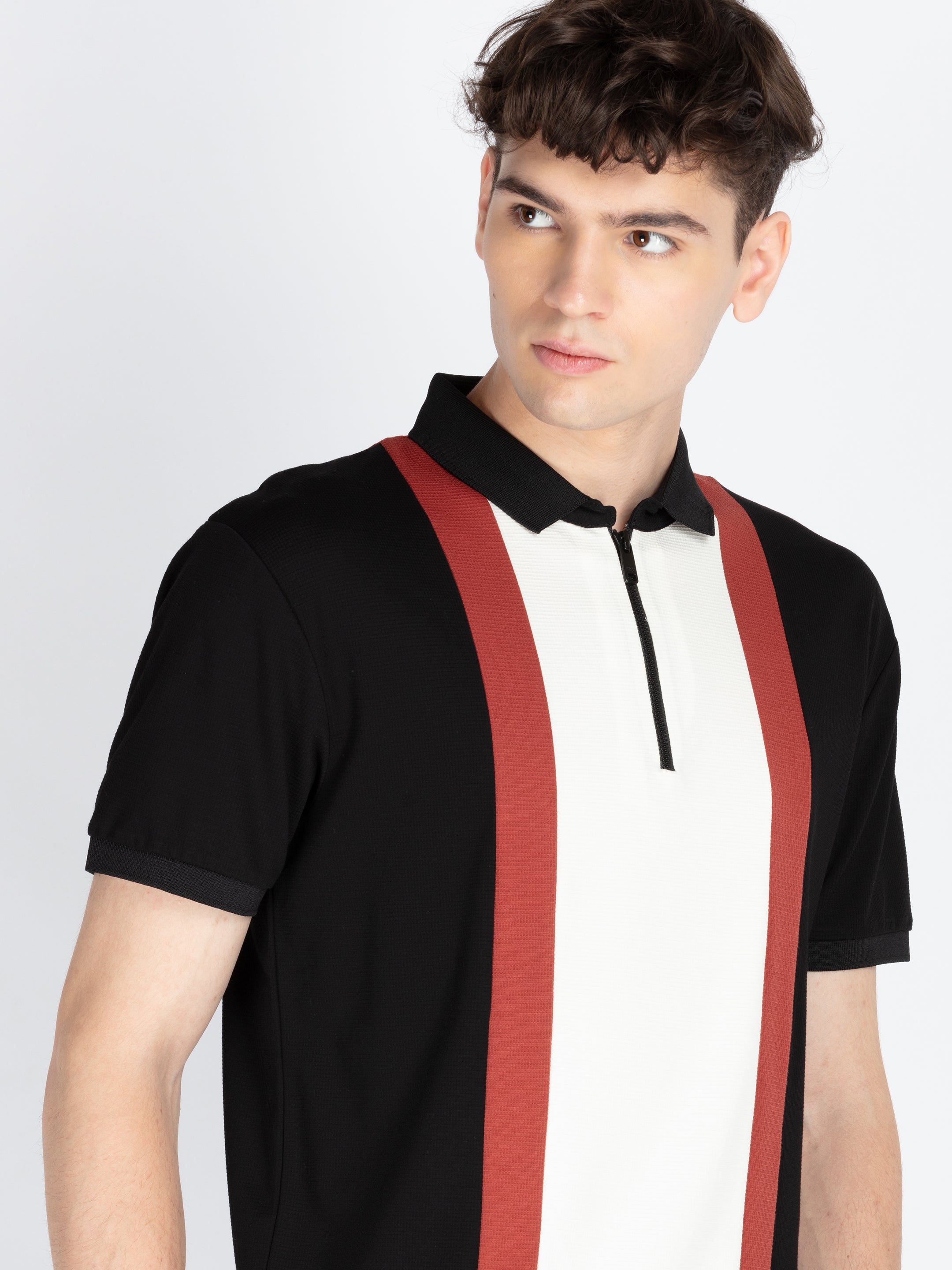 Mens Self Design Polo Collar T-Shirt