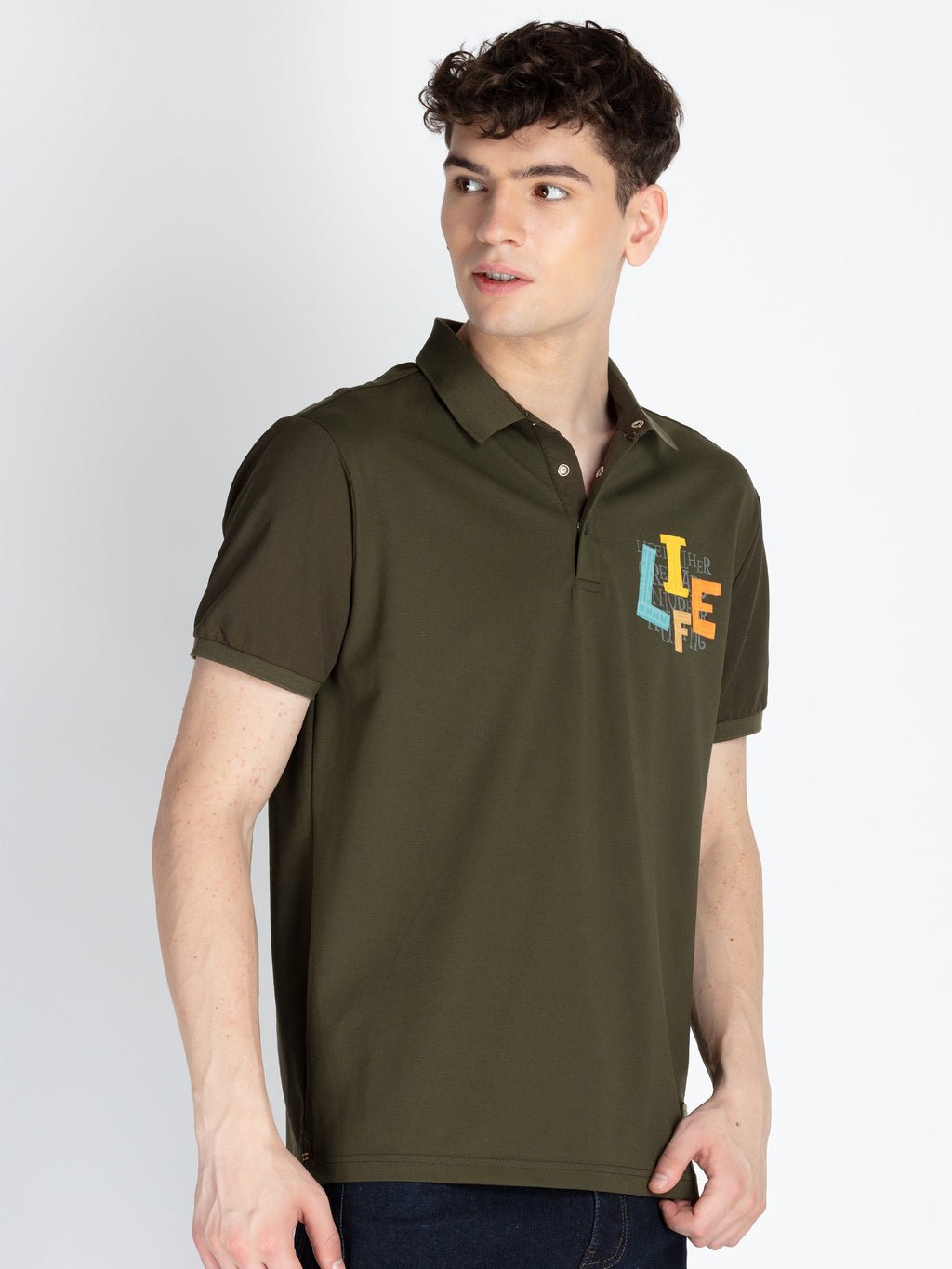 Men's Printed Polo Neck Short Sleeves Casual Tshirt