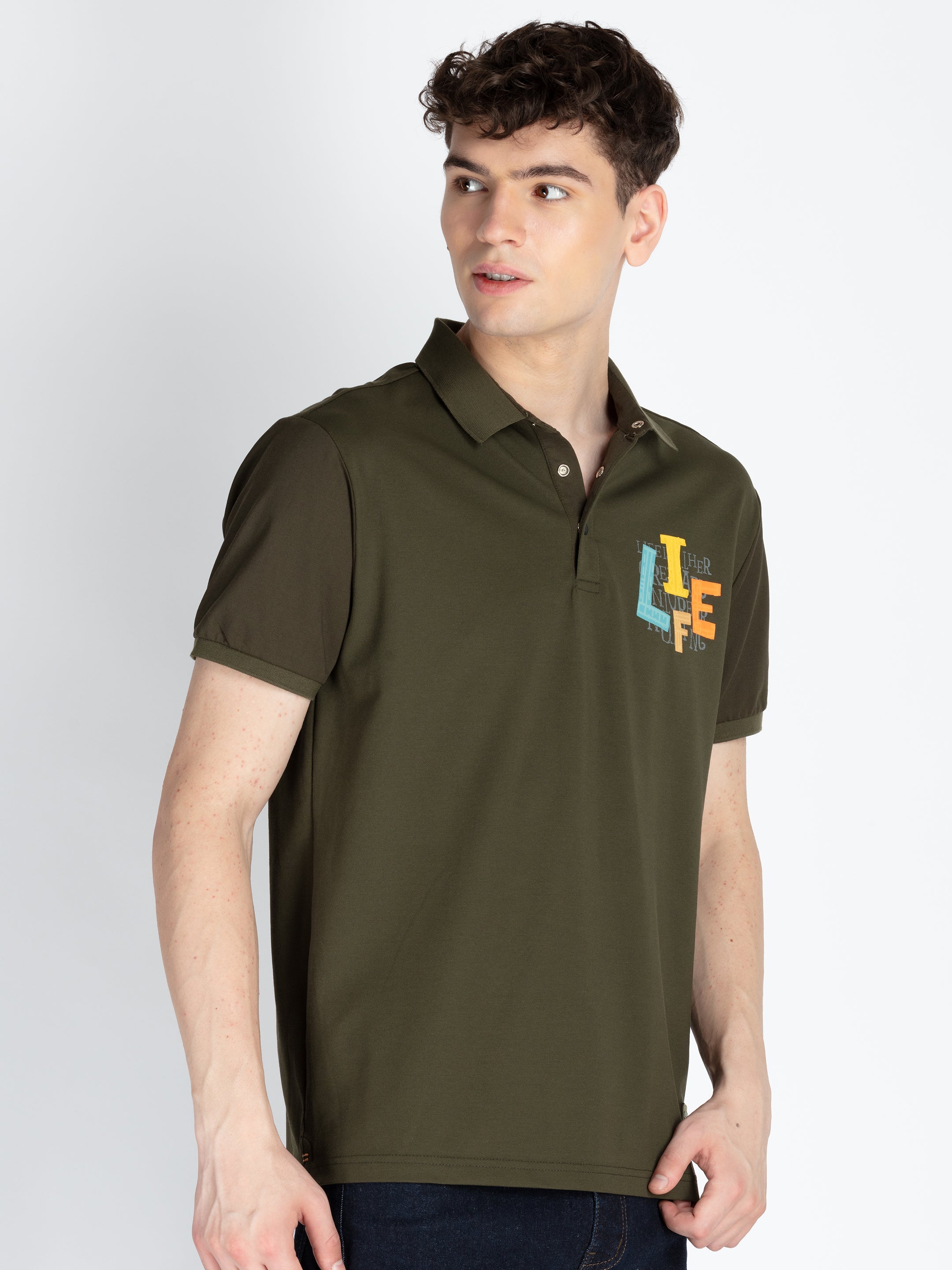 Men's Printed Polo Neck Short Sleeves Casual Tshirt