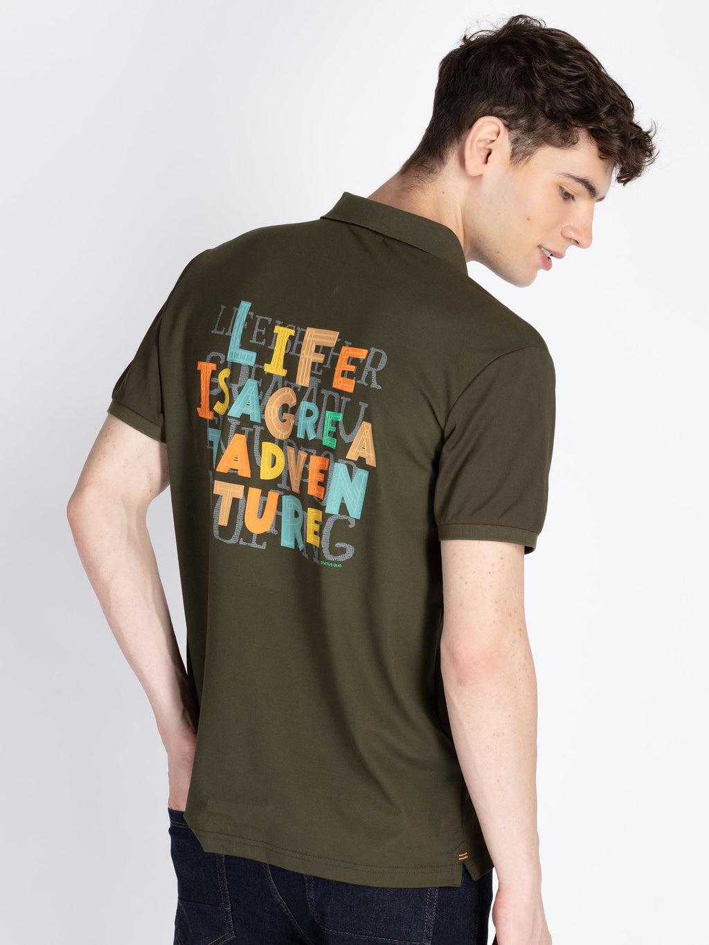 Men's Printed Polo Neck Short Sleeves Casual Tshirt