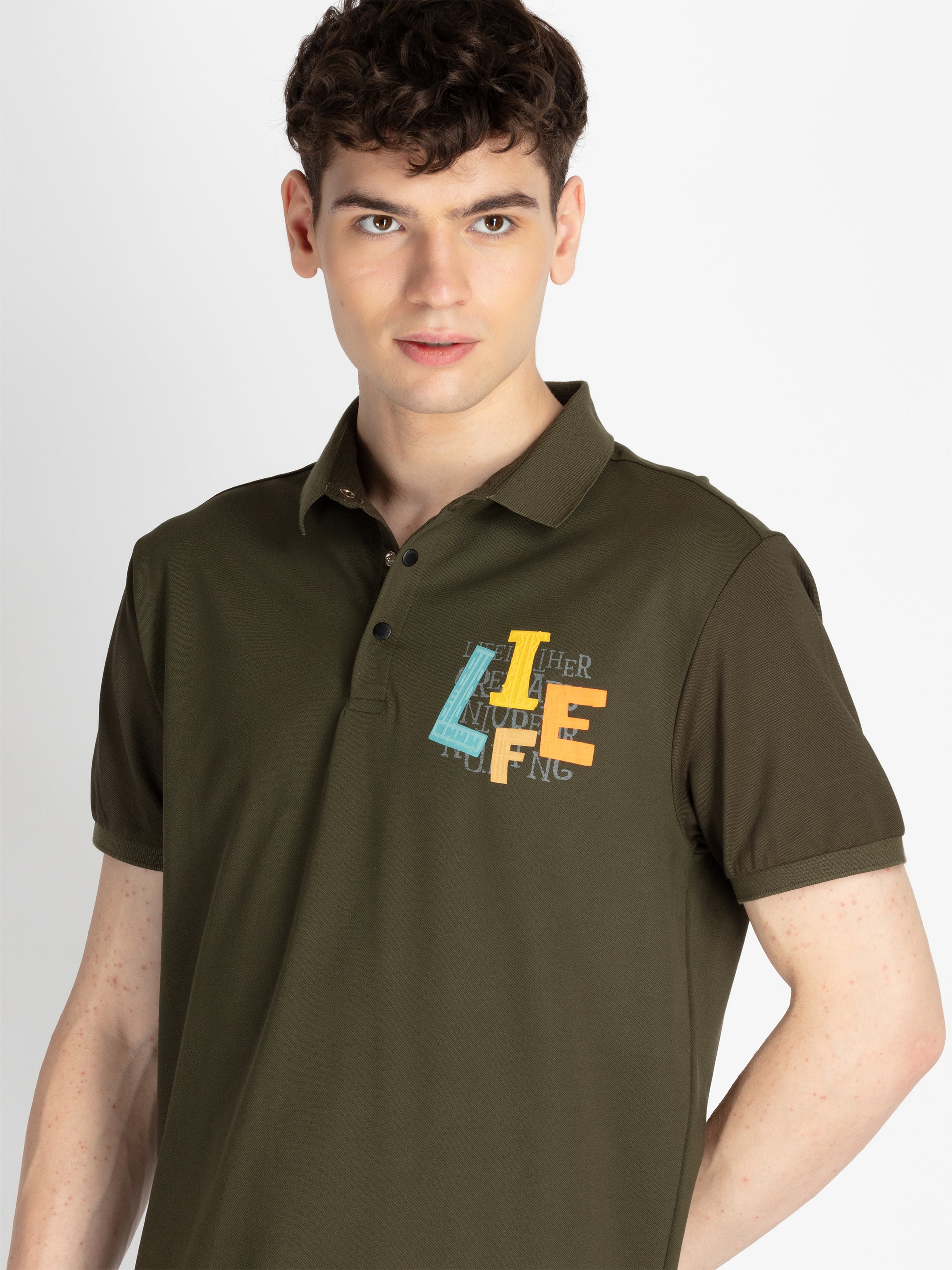 Men's Printed Polo Neck Short Sleeves Casual Tshirt