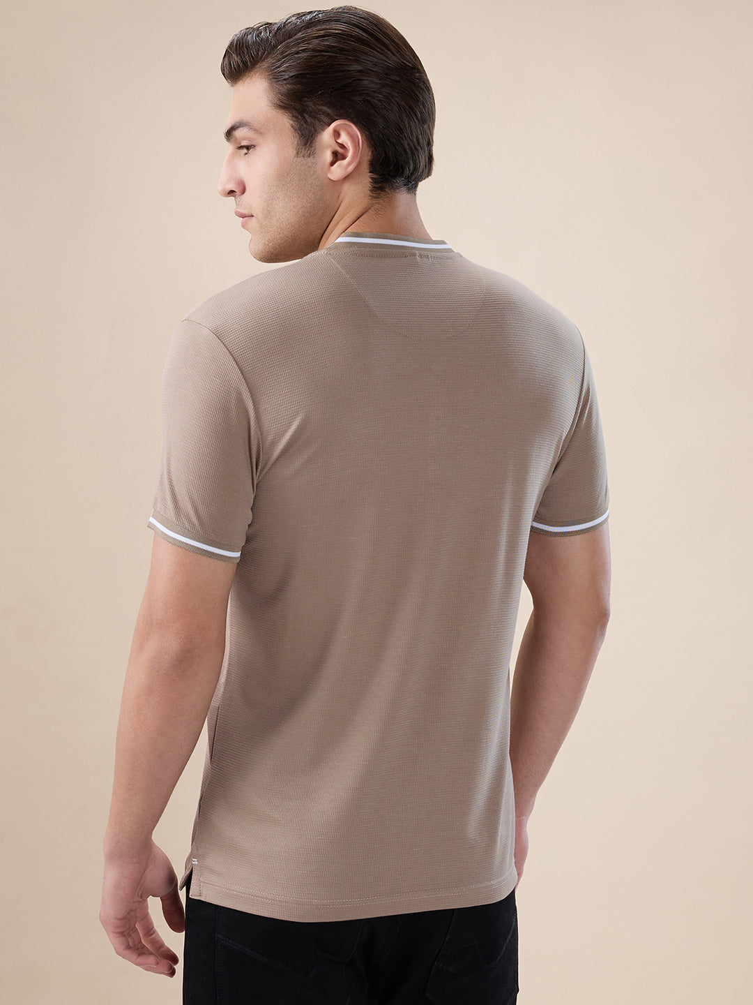 Mens Solid Henley Neck Half Sleeves Regular Fit T-shirt
