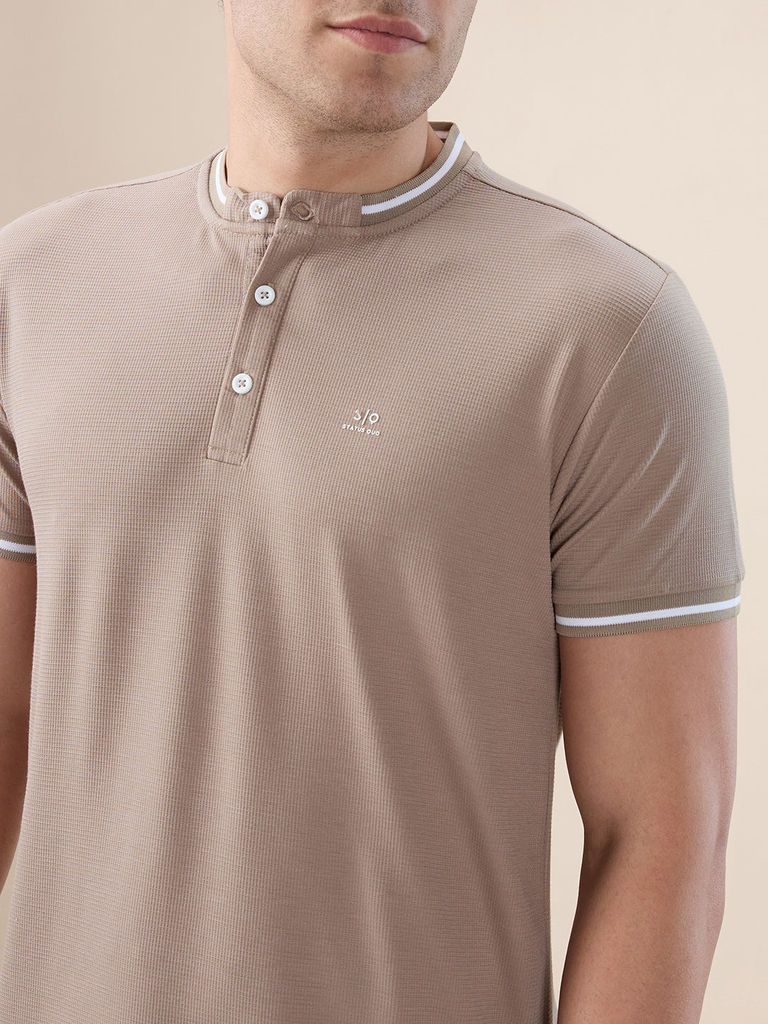 Mens Solid Henley Neck Half Sleeves Regular Fit T-shirt