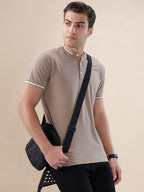 Mens Solid Henley Neck Half Sleeves Regular Fit T-shirt
