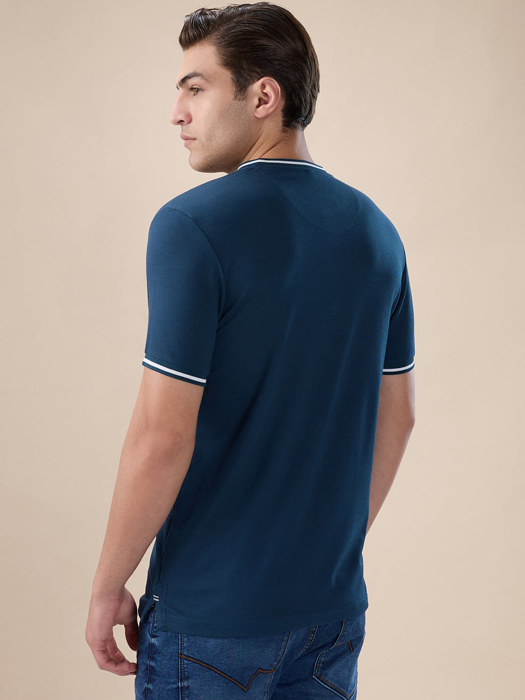 Mens Solid Henley Neck Half Sleeves Regular Fit T-shirt