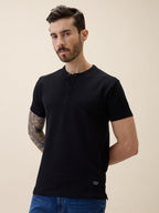 Mens Solid Henley Neck Half Sleeves Regular Fit Tshirt