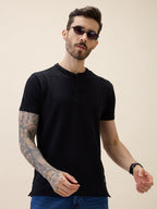 Mens Solid Henley Neck Half Sleeves Regular Fit Tshirt