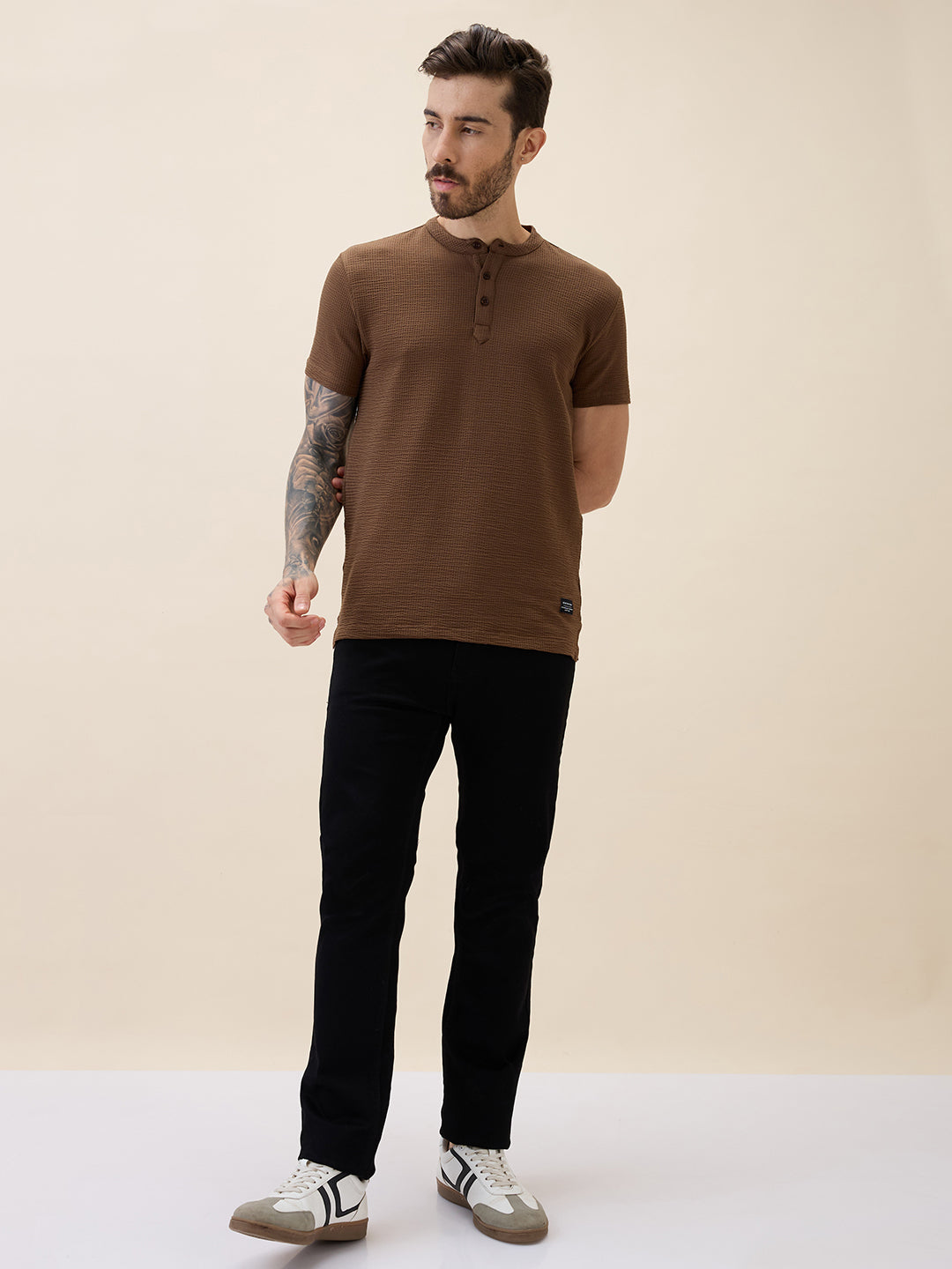 Men's Solid Henley Neck Half Sleeves Regular Fit Tshirt