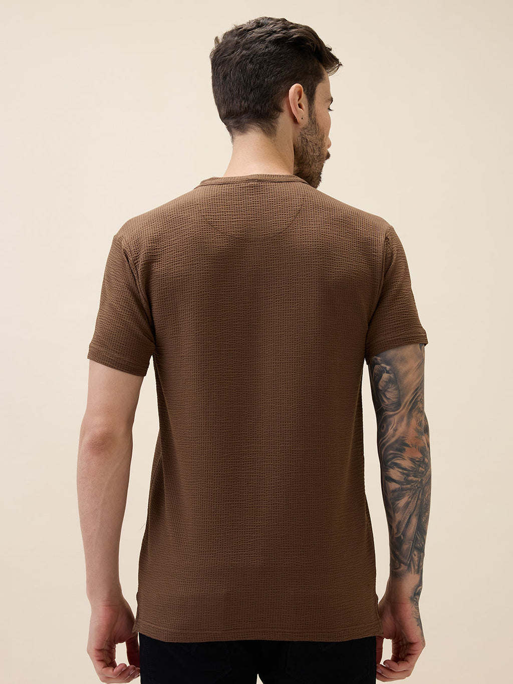 Men's Solid Henley Neck Half Sleeves Regular Fit Tshirt