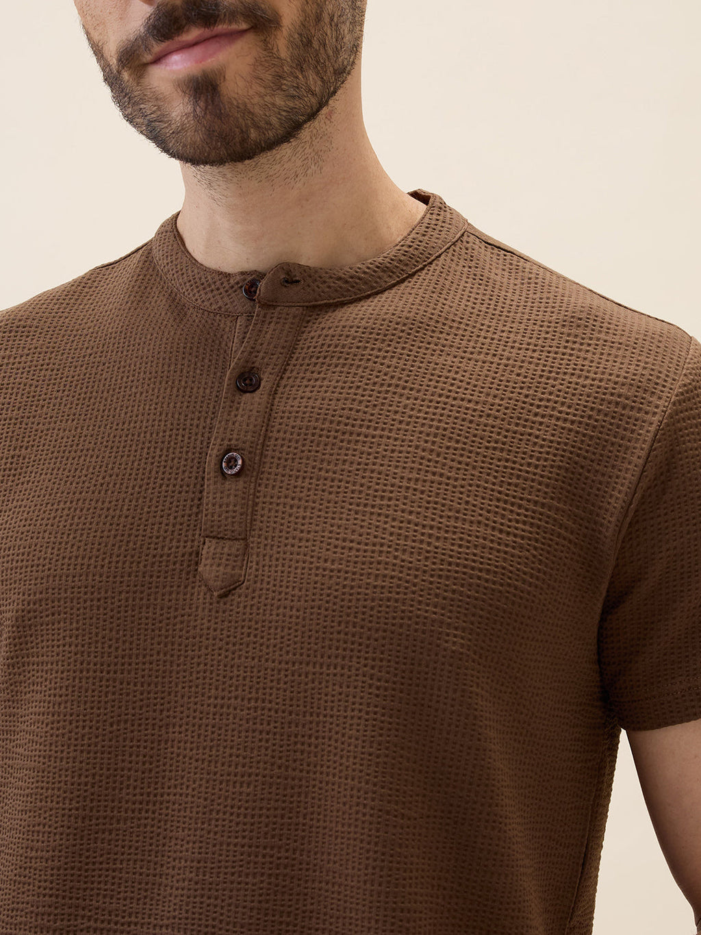 Men's Solid Henley Neck Half Sleeves Regular Fit Tshirt