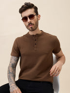 Men's Solid Henley Neck Half Sleeves Regular Fit Tshirt