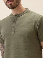 Mens Solid Henley Neck Half Sleeves Regular Fit Tshirt