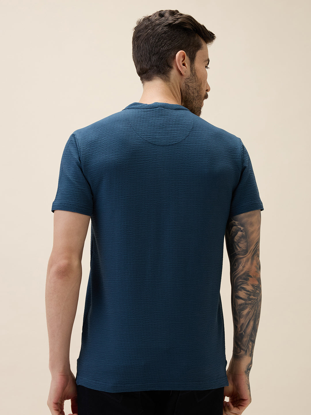 Men's Solid Henley Neck Half Sleeves Regular Fit Tshirt
