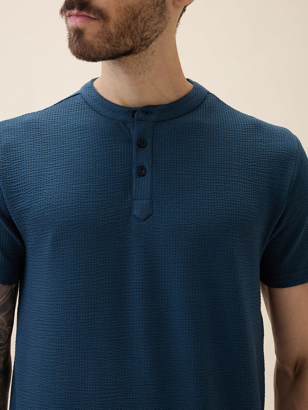 Men's Solid Henley Neck Half Sleeves Regular Fit Tshirt