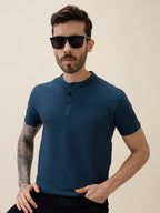 Men's Solid Henley Neck Half Sleeves Regular Fit Tshirt