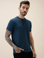 Men's Solid Henley Neck Half Sleeves Regular Fit Tshirt