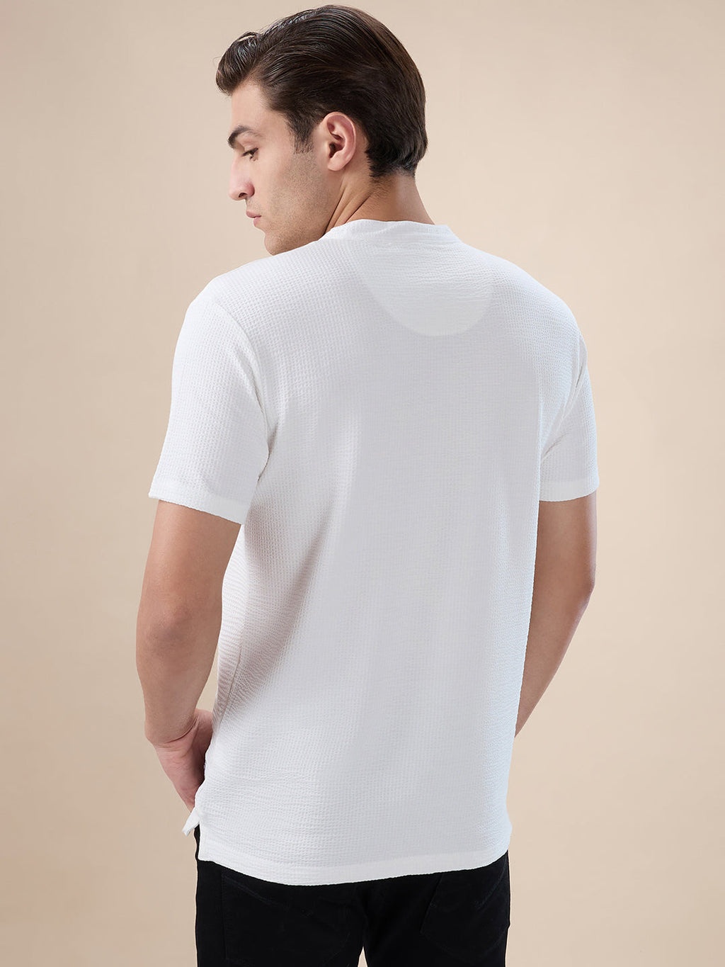 Mens Solid Henley Neck Half Sleeves Regular Fit T-shirt