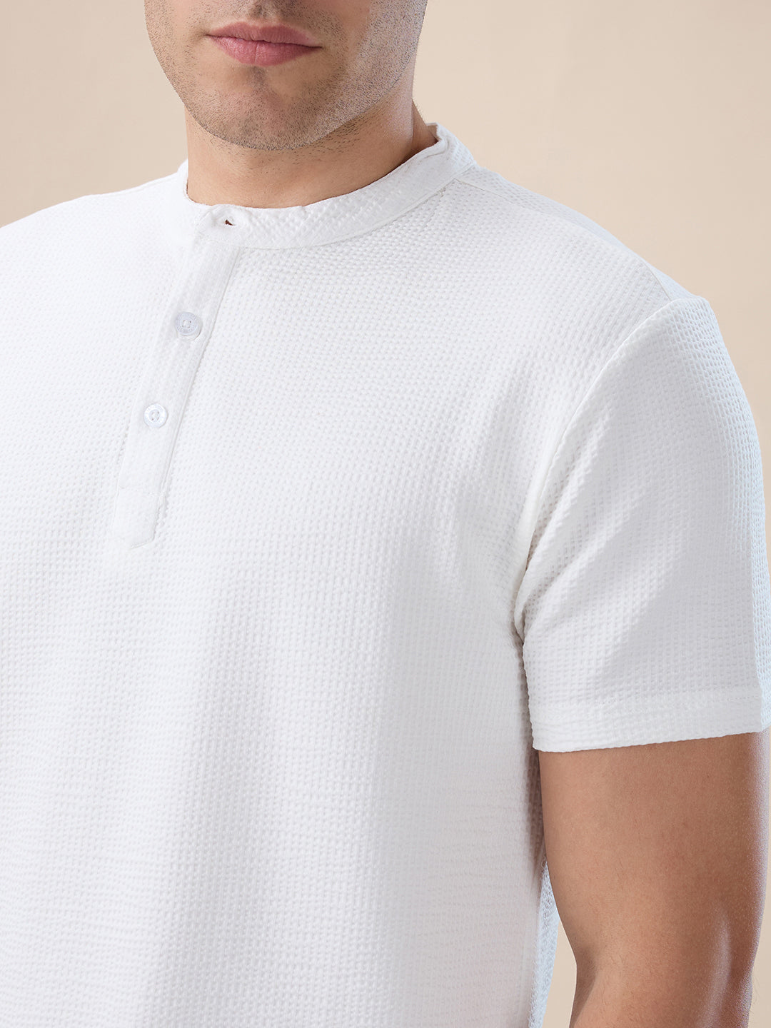 Mens Solid Henley Neck Half Sleeves Regular Fit T-shirt