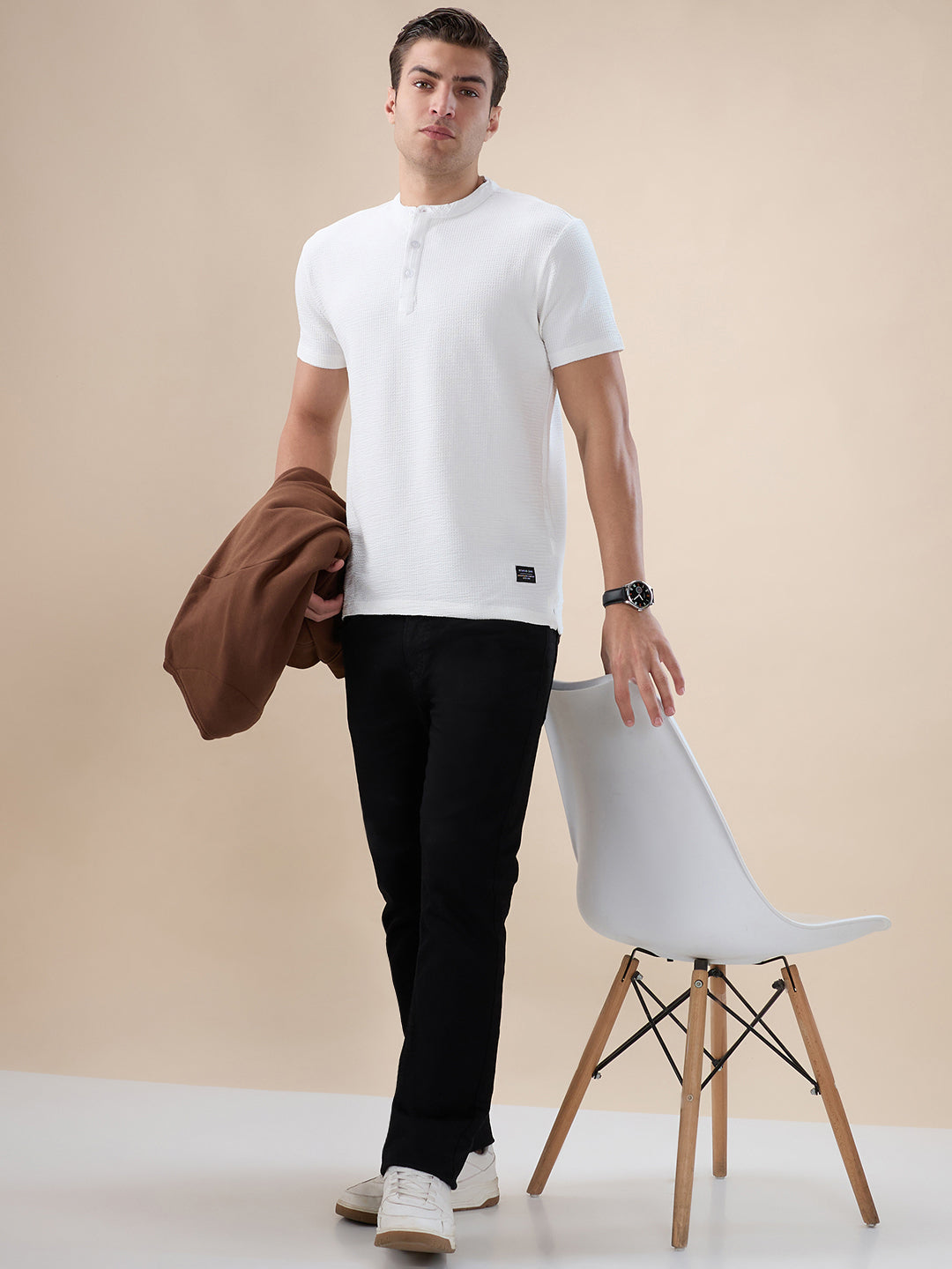 Mens Solid Henley Neck Half Sleeves Regular Fit T-shirt