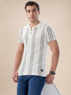 Mens Striped Regular Fit Half Sleeves Knitted Polo T-shirt