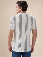 Mens Striped Regular Fit Half Sleeves Knitted Polo T-shirt