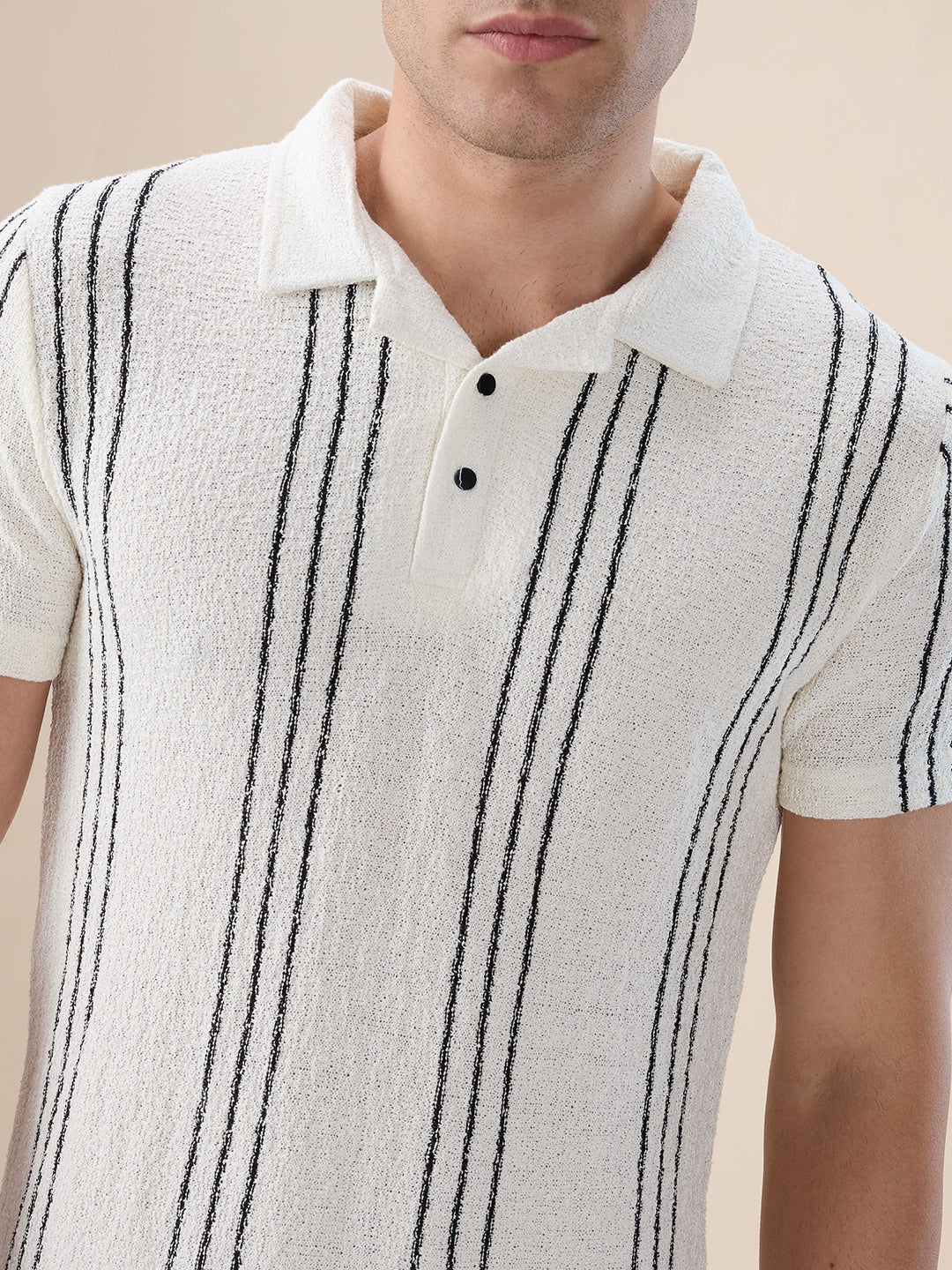 Mens Striped Regular Fit Half Sleeves Knitted Polo T-shirt