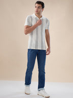 Mens Striped Regular Fit Half Sleeves Knitted Polo T-shirt