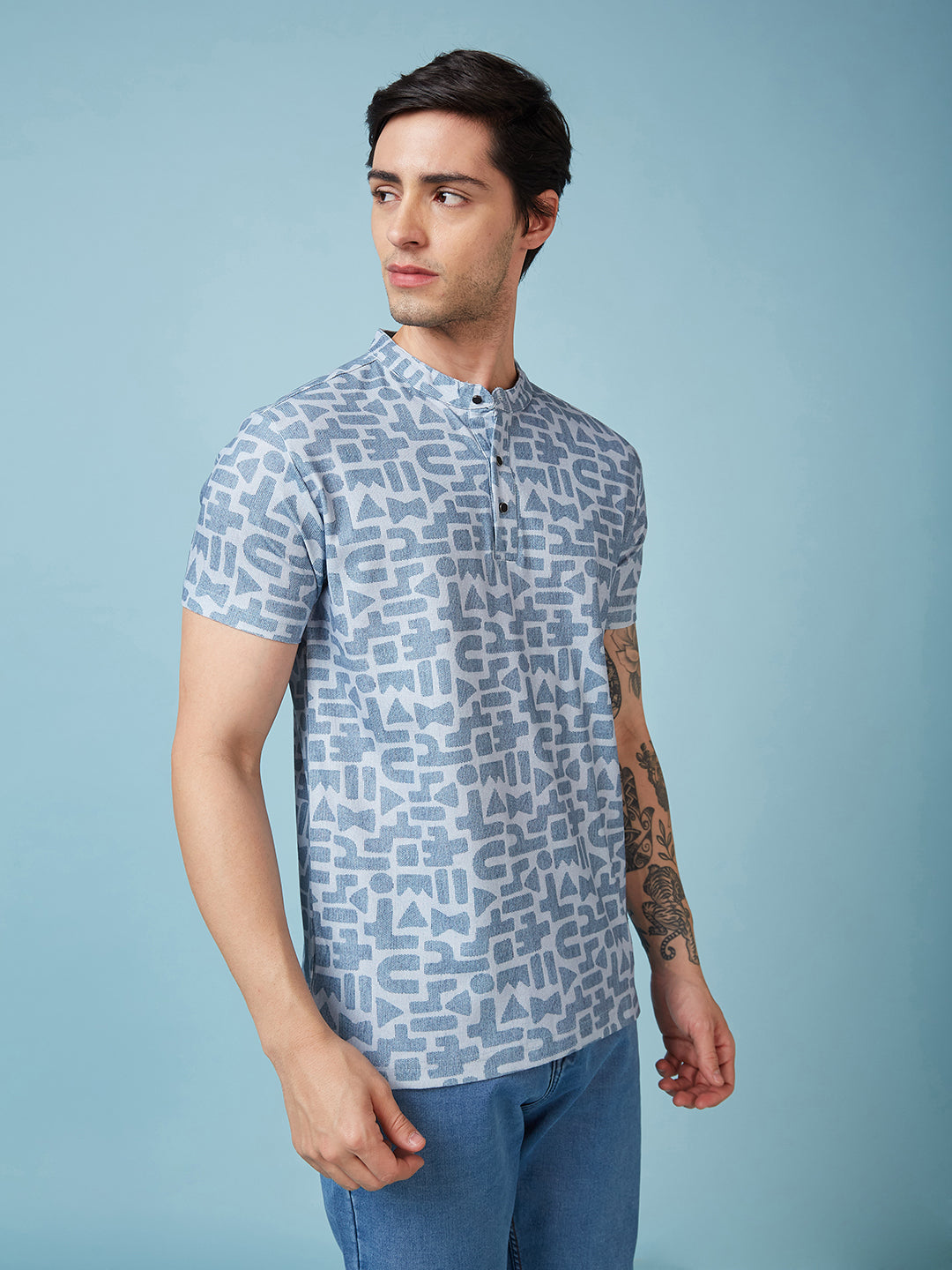 Men's Printed Henley Neck Half Sleeves T-shirts Secondary image