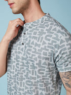 Men's Printed Henley Neck Half Sleeves T-shirt