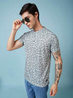 Men's Printed Henley Neck Half Sleeves T-shirt