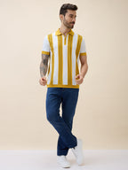 Men's Striped Polo Collar Half Sleeves Regular Fit Tshirt