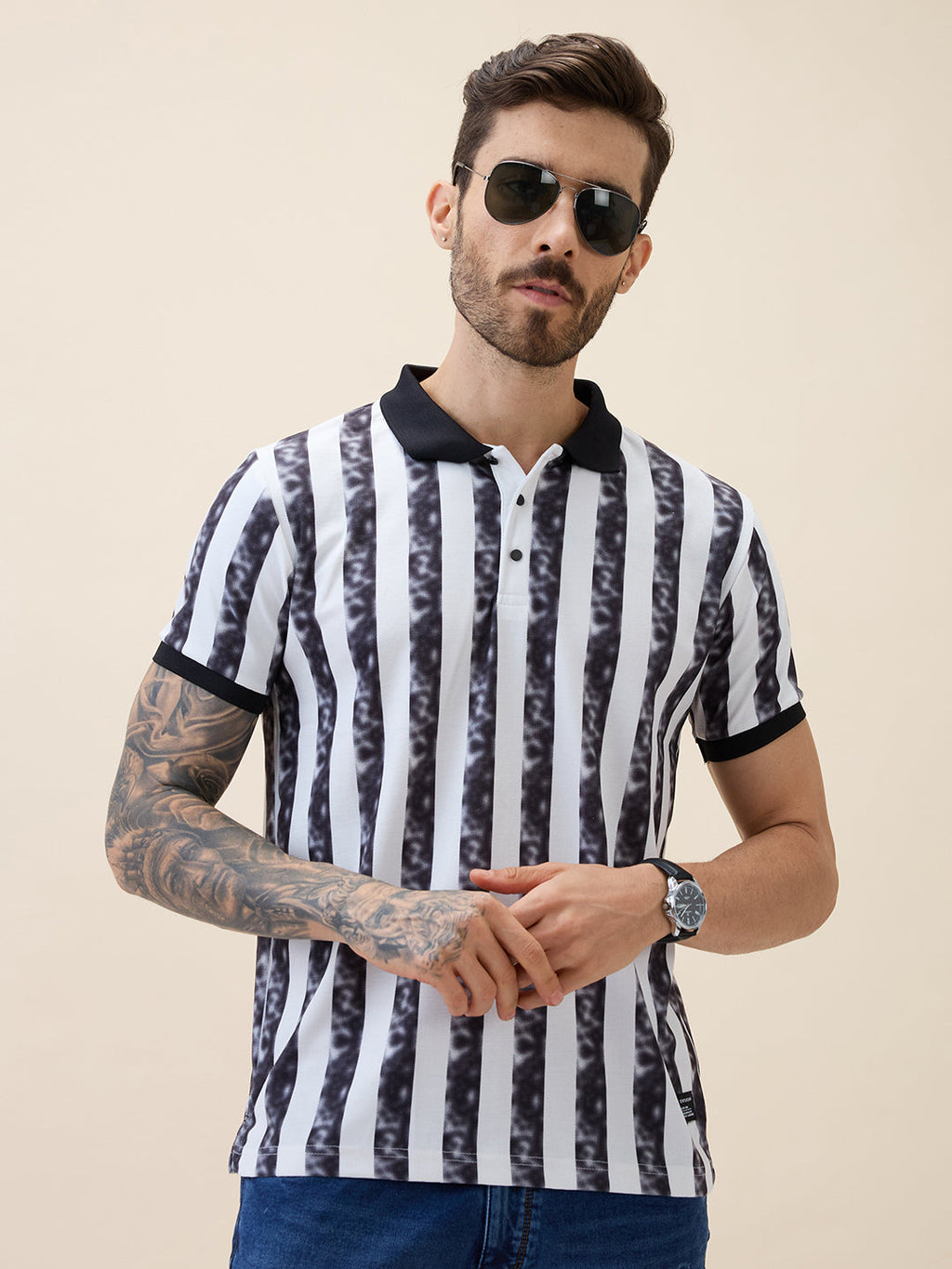 Men's Printed Polo Collar Half Sleeves Regular Fit Tshirt