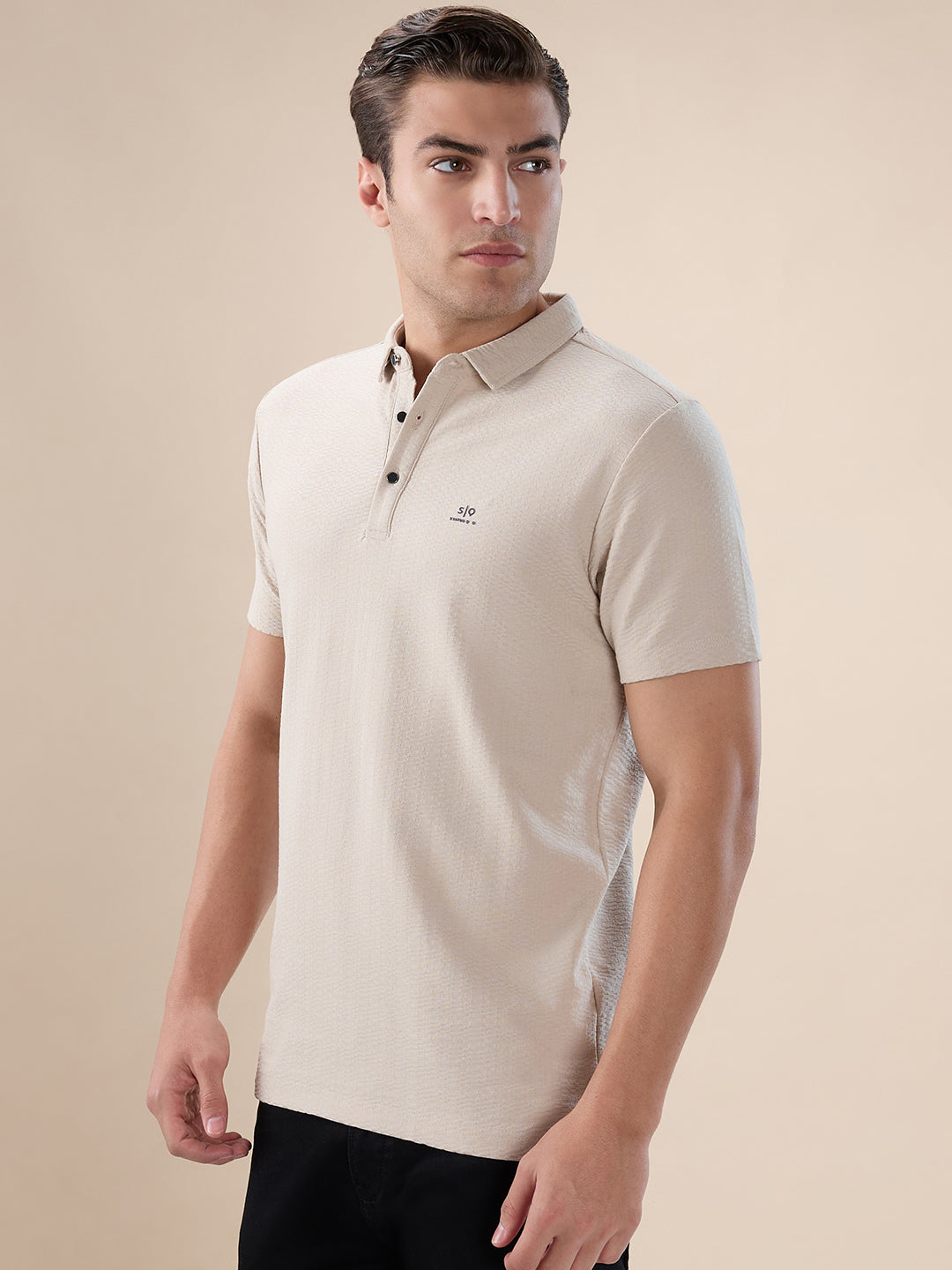 Mens Solid Polo Collar Half Sleeves Regular Fit T-shirt