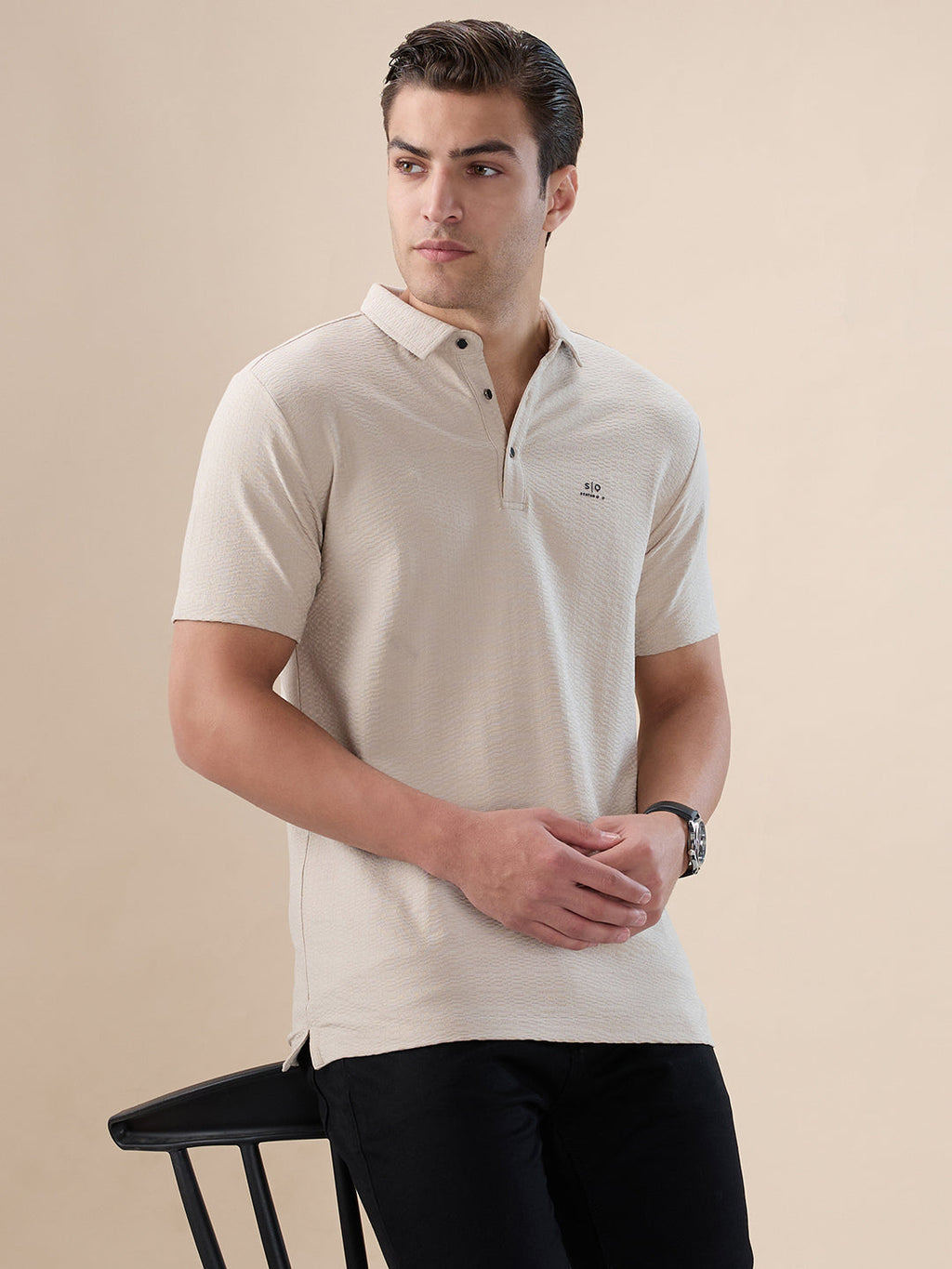 Mens Solid Polo Collar Half Sleeves Regular Fit T-shirt