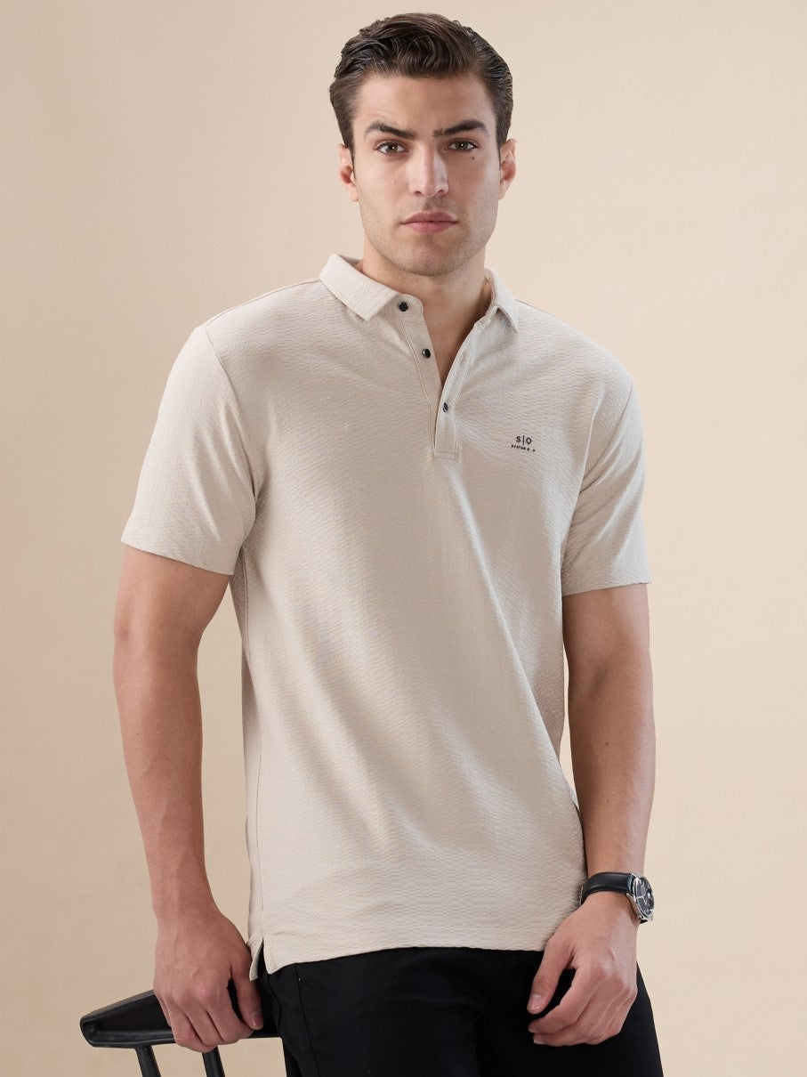 Mens Solid Polo Collar Half Sleeves Regular Fit T-shirt